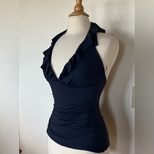 Lauren Black Ruffle Halter Swim Tankini Top
